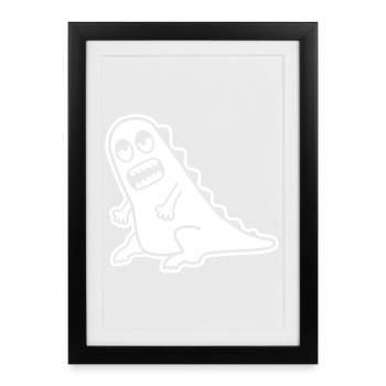 Dino Grrr – T-Rex, Nerd et style bande dessinée - Affiche encadrée (27 × 37 cm) - noir - Devant