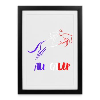 Au GALOP Bleu Blanc Rouge - Affiche encadrée (27 × 37 cm) - noir - Devant