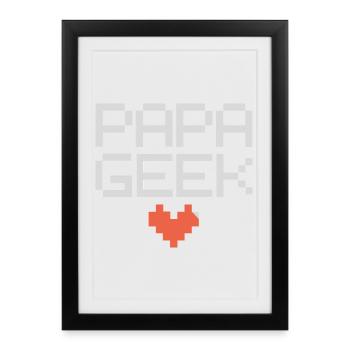 Papa geek papa heureux prère fils super papa - Affiche encadrée (27 × 37 cm) - noir - Devant