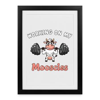Vache - Travailler sur mes Mooscles - Funny Gym Design - Affiche encadrée (27 × 37 cm) - noir - Devant