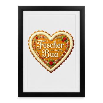 Gingerbread Heart Fescher Bua Traditional Costume Bavaria Bavarian - Framed poster (27 × 37 cm) - black - Front