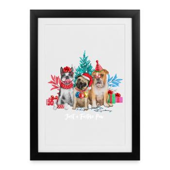 Just a fastive paw, Dog Christmas - Framed poster (27 × 37 cm) - black - Front