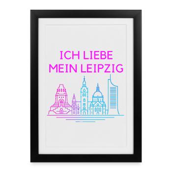 J’adore ma Leipzig Neon Skyline - Affiche encadrée (27 × 37 cm) - noir - Devant