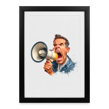 Loud call with megaphone - Framed poster (27 × 37 cm) - black - Front