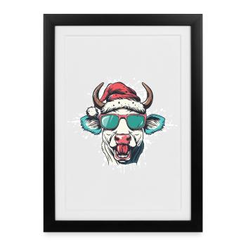 Kuh Weihnachten Lustig - Gerahmtes Poster (27 × 37 cm) - Schwarz - Vorne