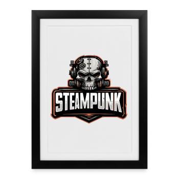 Crâne steampunk – Motif rétro mécanique - Affiche encadrée (27 × 37 cm) - noir - Devant