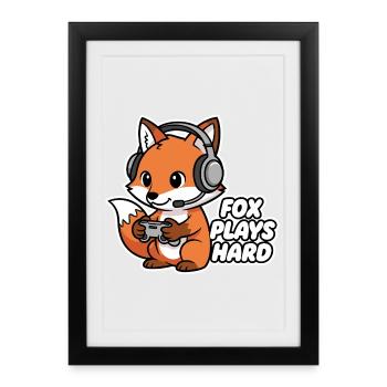 Fox with headset, game hero - Framed poster (27 × 37 cm) - black - Front