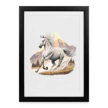 High jumping horse in mountain landscape - Framed poster (27 × 37 cm) - black - Front