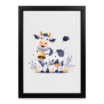 Funny cow with bell - Framed poster (27 × 37 cm) - black - Front