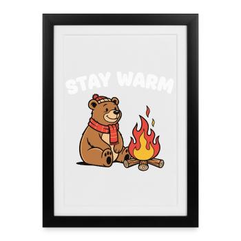 Winter bear at the campfire - Framed poster (27 × 37 cm) - black - Front