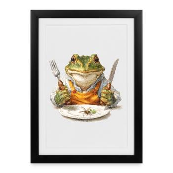 Frog chef with fork and knife - Framed poster (27 × 37 cm) - black - Front