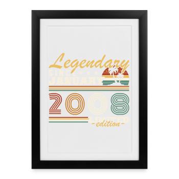 Janvier 2008 Vintage Rétro Cadeau D'anniversaire - Affiche encadrée (27 × 37 cm) - noir - Devant