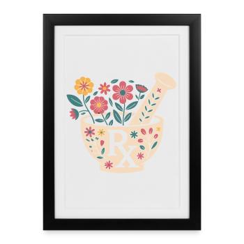 Motif d’herbes en mortier fleuri - Affiche encadrée (27 × 37 cm) - noir - Devant