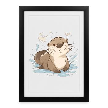 Loutre mignonne kawaii – Animal nature apaisant - Affiche encadrée (27 × 37 cm) - noir - Devant