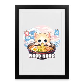 Ramen Chat Kanagawa Pastel - Affiche encadrée (27 × 37 cm) - noir - Devant