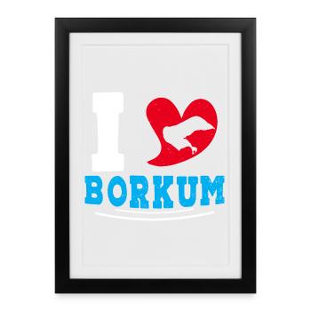 Île de Borkum J’ADORE BORKUM Drôle - Affiche encadrée (27 × 37 cm) - noir - Devant