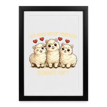 Sheep Comic Motif with Heart and Funny Saying - Framed poster (27 × 37 cm) - black - Front