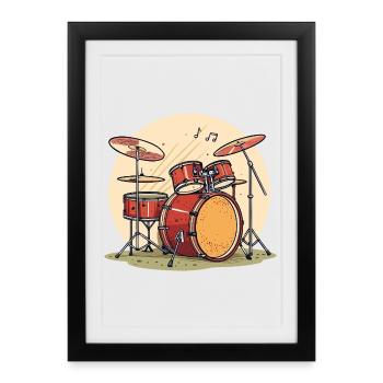 Batterie en aquarelle Instruments de musique - Affiche encadrée (27 × 37 cm) - noir - Devant