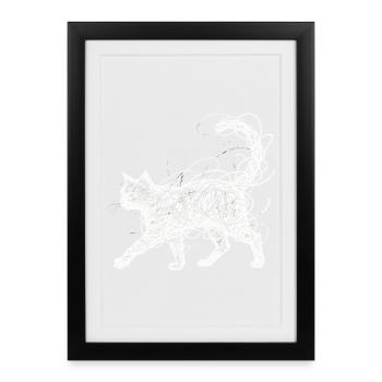 Minimalistisches Scribble Katze Line Art Japanisch - Gerahmtes Poster (27 × 37 cm) - Schwarz - Vorne