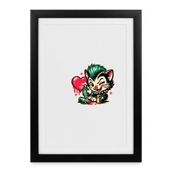 Kitten Graffiti with Heart - Framed poster (27 × 37 cm) - black - Front