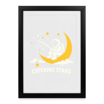 Astronaut star-fishing on the moon - Framed poster (27 × 37 cm) - black - Front
