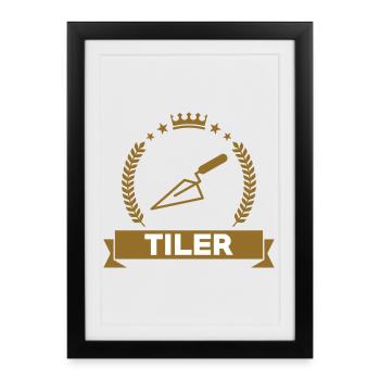 Carreleur – pro carrelage pose précision métier  - Affiche encadrée (27 × 37 cm) - noir - Devant