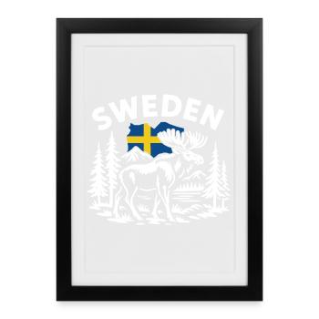 Sweden Moose Silhouette – Scandinavian Natural - Framed poster (27 × 37 cm) - black - Front