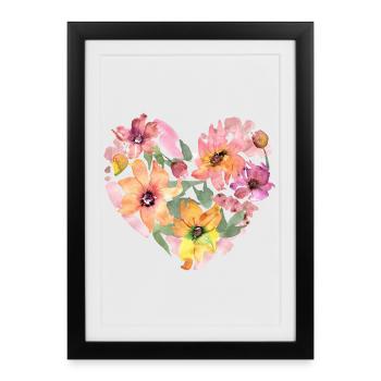 floral cœur - Affiche encadrée (27 × 37 cm) - noir - Devant
