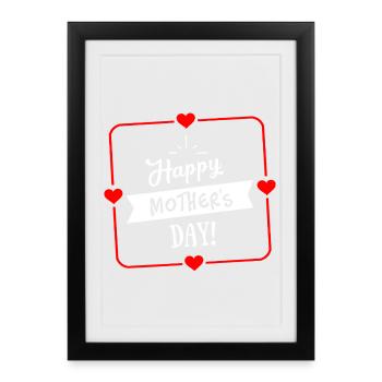 Happy Mothers Day Heart Border - White Red - Framed poster (27 × 37 cm) - black - Front