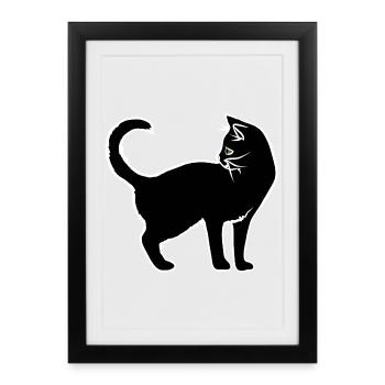 Minimalist White Cat Silhouette - Framed poster (27 × 37 cm) - black - Front
