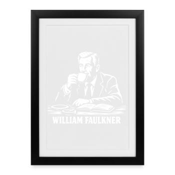 Portrait iconique de l’écrivain avec café - Affiche encadrée (27 × 37 cm) - noir - Devant