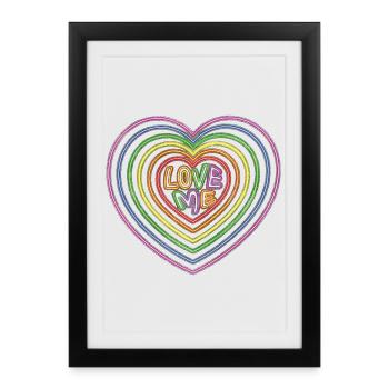 Colorful Love Me Text Hearts Shape Print - Framed poster (27 × 37 cm) - black - Front