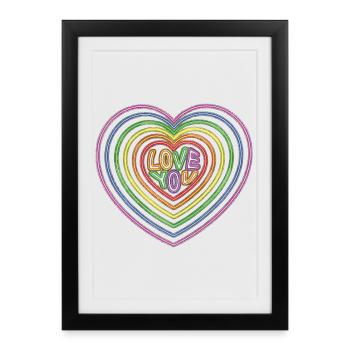 Farbenfroher Love You Text Herzenform Druck - Gerahmtes Poster (27 × 37 cm) - Schwarz - Vorne