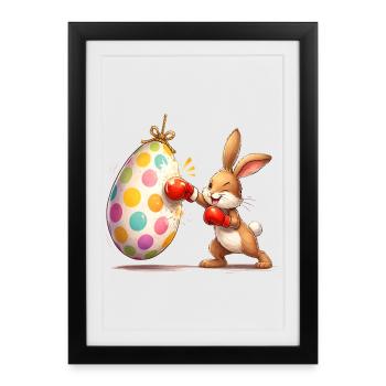 Boxing Easter Bunny with Easter Egg Punching Bag - Framed poster (27 × 37 cm) - black - Front