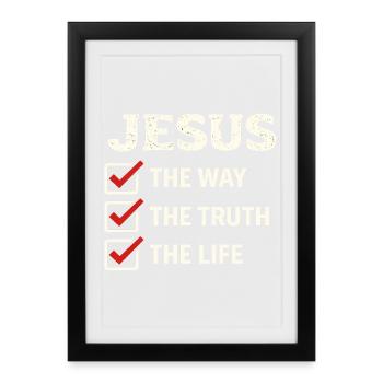 Verset biblique de Jésus, La voie de la vérité, la vie - Affiche encadrée (27 × 37 cm) - noir - Devant