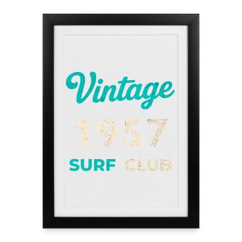 Cadeau rétro vintage de l’année de naissance du Surf Club 1957 - Affiche encadrée (27 × 37 cm) - noir - Devant