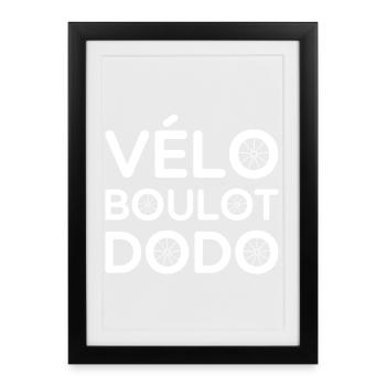 Vélo boulot dodo humour cycliste urbain - Affiche encadrée (27 × 37 cm) - noir - Devant