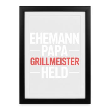 Ehemann Papa Grillmeister Held - Gerahmtes Poster (27 × 37 cm) - Schwarz - Vorne