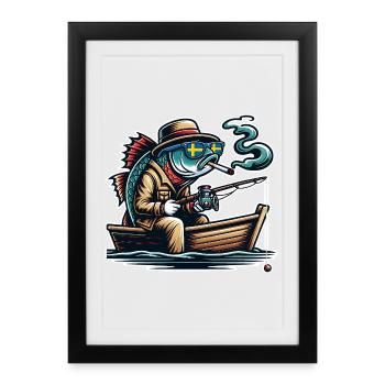 Suède Pêche au poisson - Affiche encadrée (27 × 37 cm) - noir - Devant
