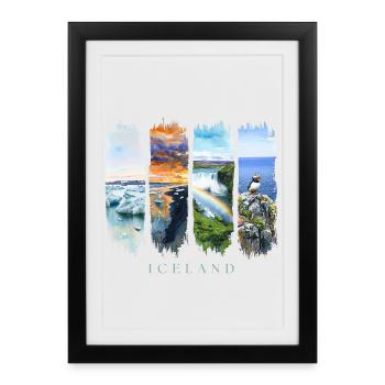 Voyage de vacances en Islande – Islande Nature & Aurores Boréales - Affiche encadrée (27 × 37 cm) - noir - Devant
