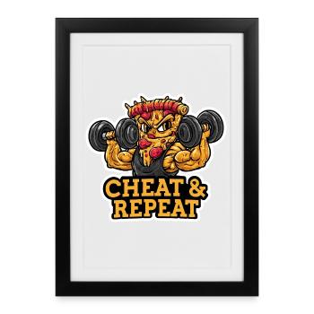 Funny Pizza Fitness Gym Men Bodybuilding - Framed poster (27 × 37 cm) - black - Front