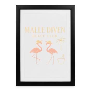 Malle Diven Beach Club Flamingo Mallorca Party - Affiche encadrée (27 × 37 cm) - noir - Devant