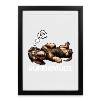 Hundemüde Rauhaardackel Dackel Dackelbesitzer  - Gerahmtes Poster (27 × 37 cm) - Schwarz - Vorne