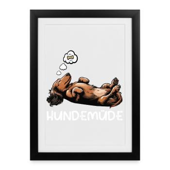 Hundemüde Langhaardackel Dackel Dackelhalter  - Gerahmtes Poster (27 × 37 cm) - Schwarz - Vorne