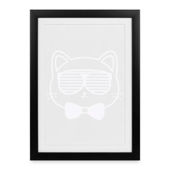 Chat du soleil avec nœud papillon - Affiche encadrée (27 × 37 cm) - noir - Devant
