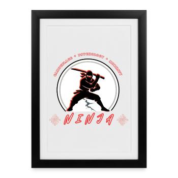 Ninja-Krieger-Emblem – Kampfsport-Design - Gerahmtes Poster (27 × 37 cm) - Schwarz - Vorne
