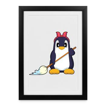 Penguin Cleaner Mop Cleaning - Framed poster (27 × 37 cm) - black - Front