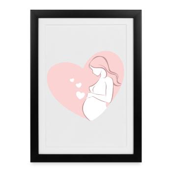 Femme enceinte en silhouette au cœur rose - Affiche encadrée (27 × 37 cm) - noir - Devant
