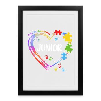 Junior Sensibilisation Autisme Coeur Enfant - Affiche encadrée (27 × 37 cm) - noir - Devant