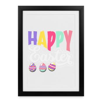 Joyeuse Pâques, douce chasse aux œufs du lapin, œufs de Pâques - Affiche encadrée (27 × 37 cm) - noir - Devant
